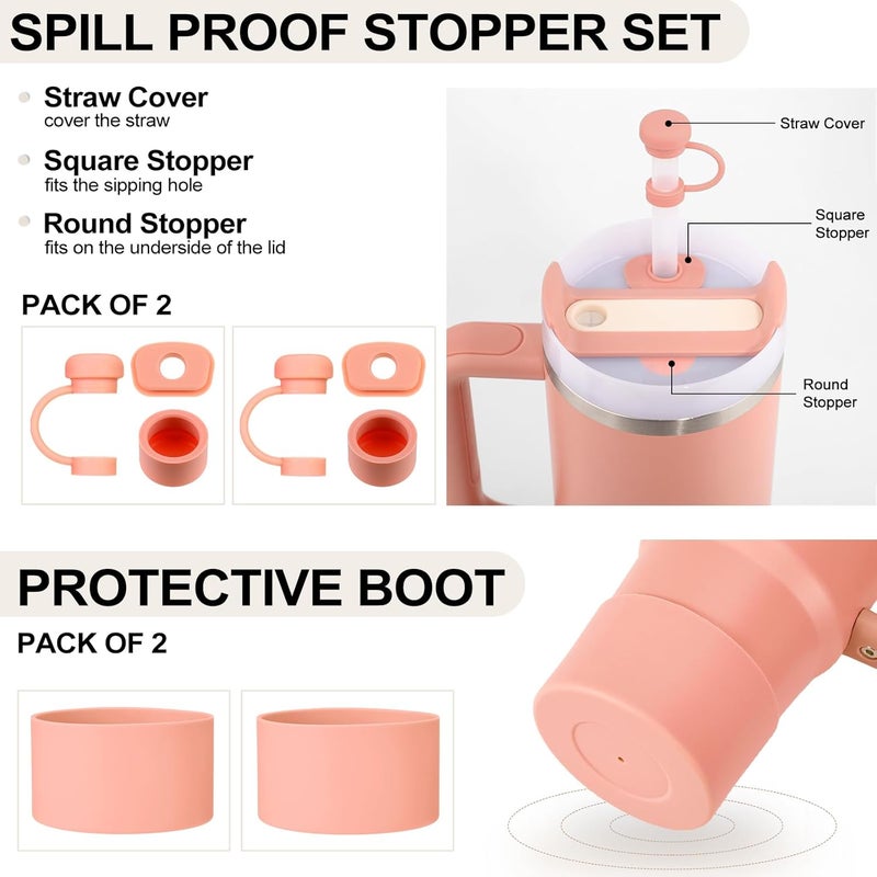 HYZ 8 Piece Accessories for Stanley Cup, Silicone Spill Proof Stopper Set and Protective Boot Including Straw Cover Cap for Stanley H2.0 20oz 30oz 40oz Tumbler, Exclusive Sienna - Image 2